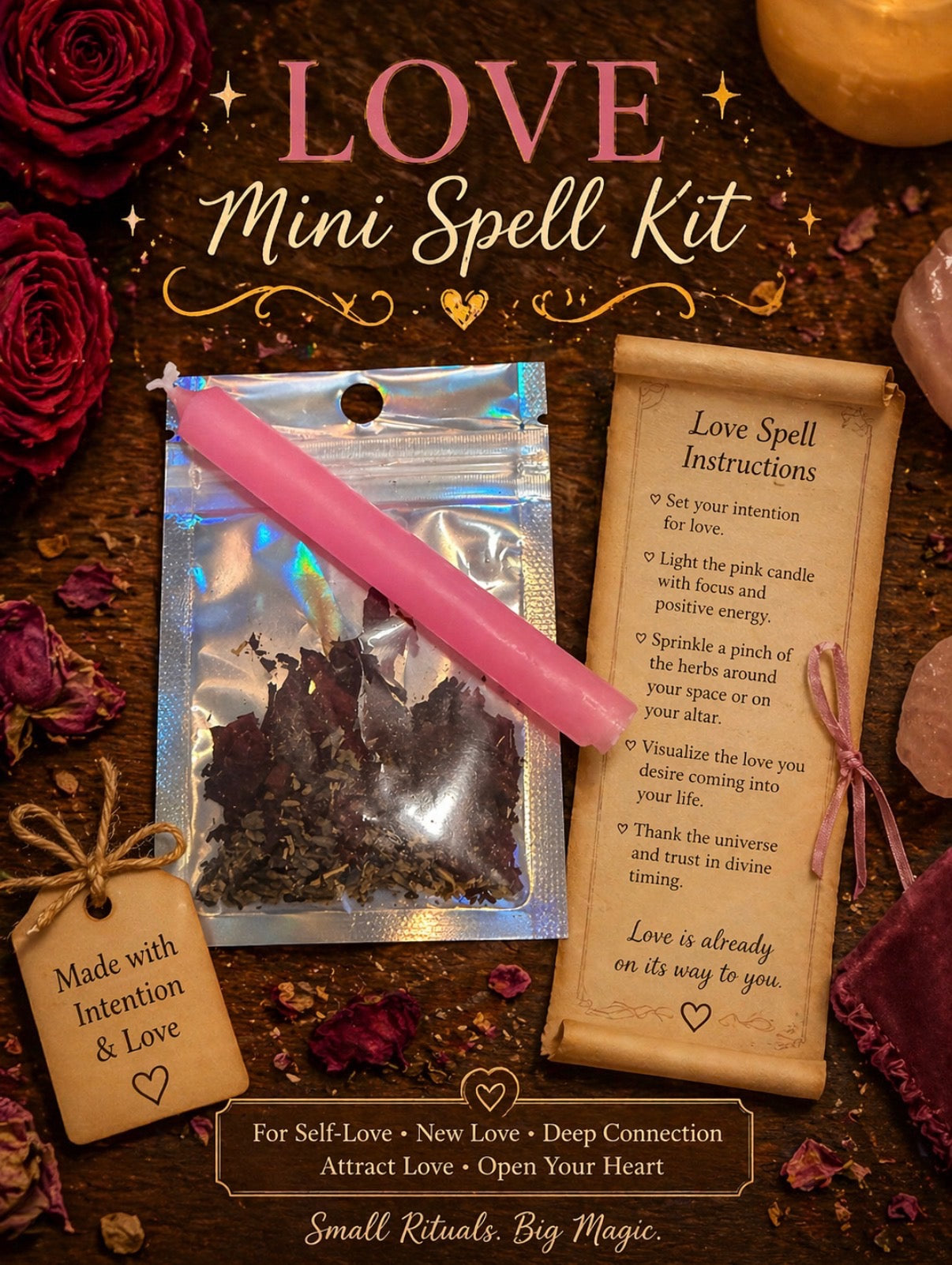 Mini Love Spell Kit | Heart Opener Ritual Set for Self-Love & Attraction