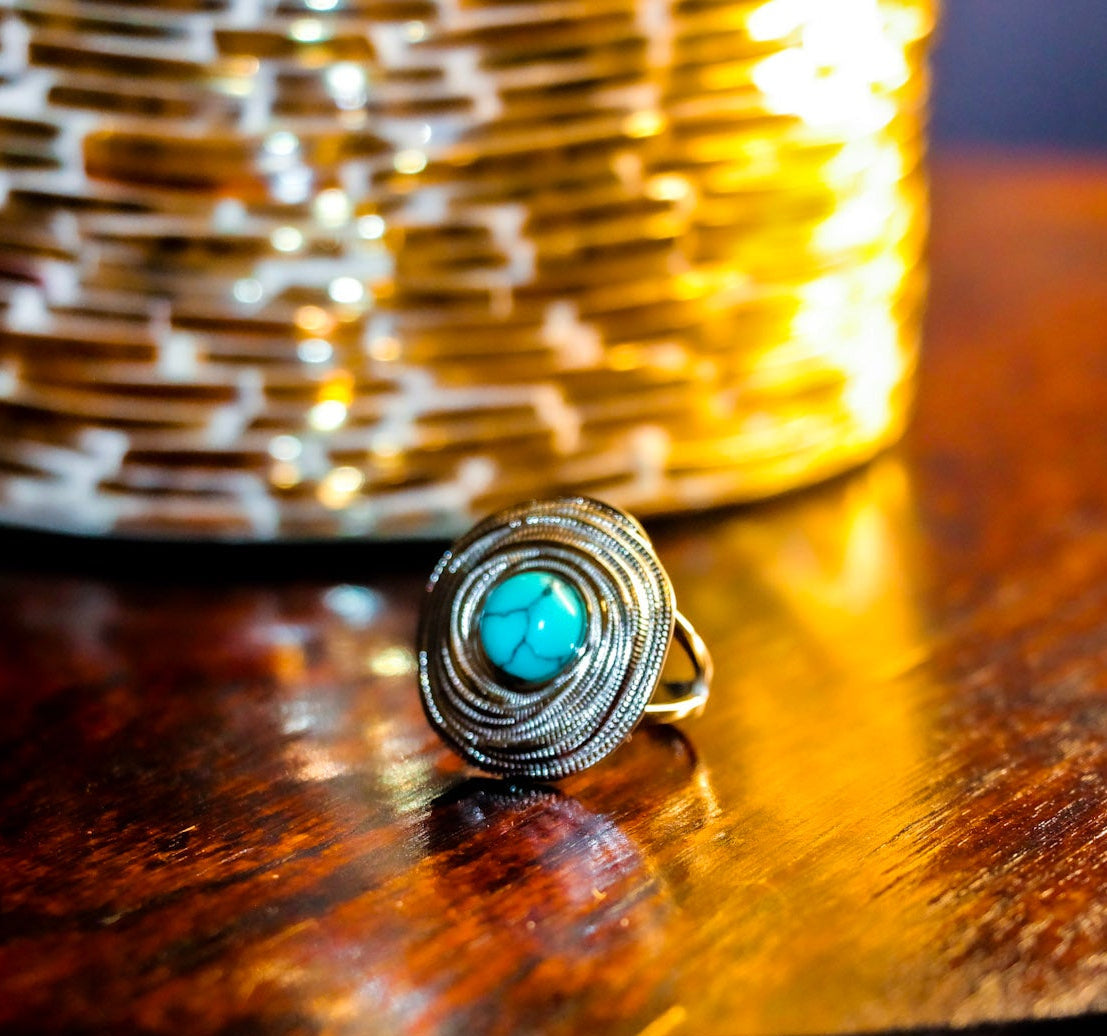 Turquoise Spiral Statement Ring