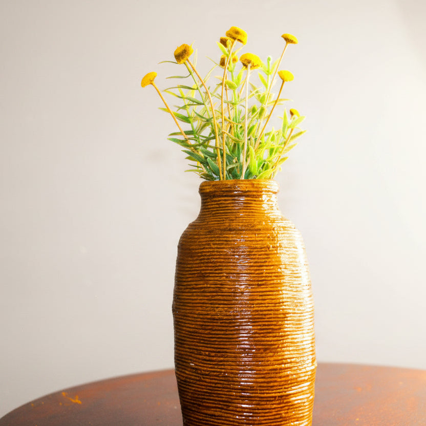 Rustic Textured Vase with Wildflower Arrangement